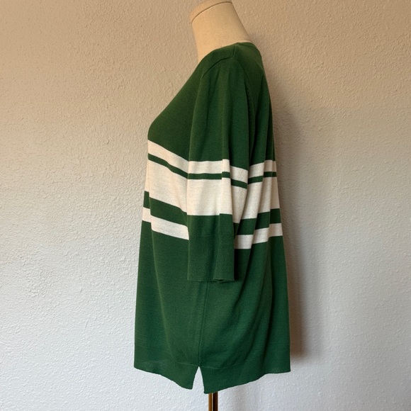 Mer Sea Court Green & White Striped Short Sleeve Crew Neck Sweater size XL - Picture 5 of 12